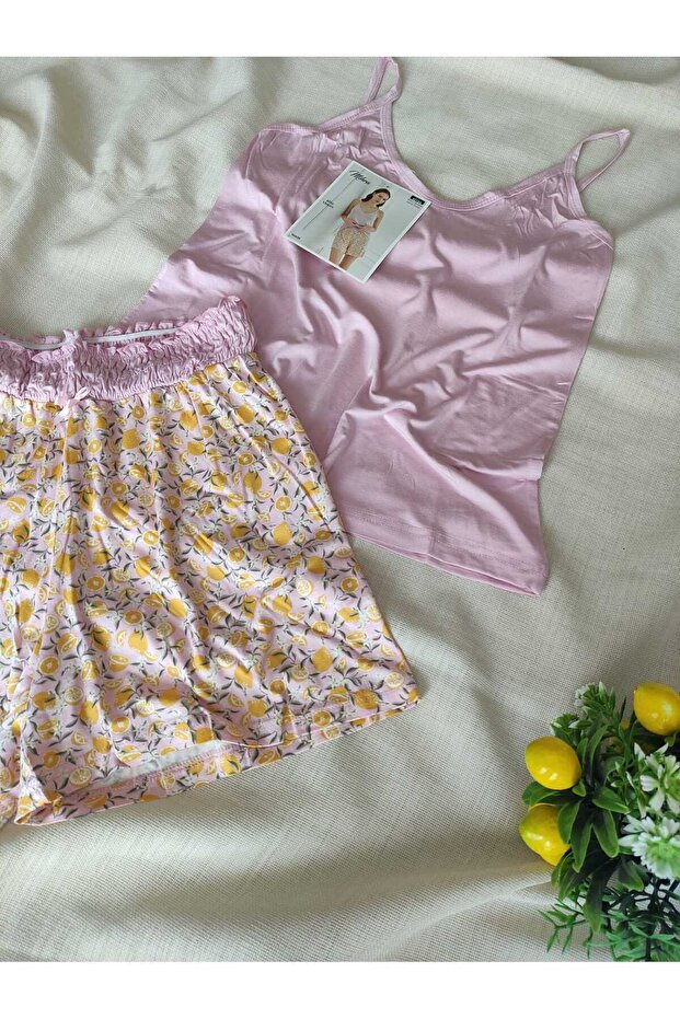 Ring Viskon Kumaş Askılı Şortlu Kadın Pijama Takımı S/M - L - XL - XXL 40104 - 1