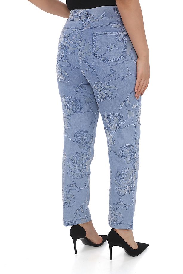 Kadın Yazlık Buz Mavi Mavi Baskı Floklu Pantolon - 5