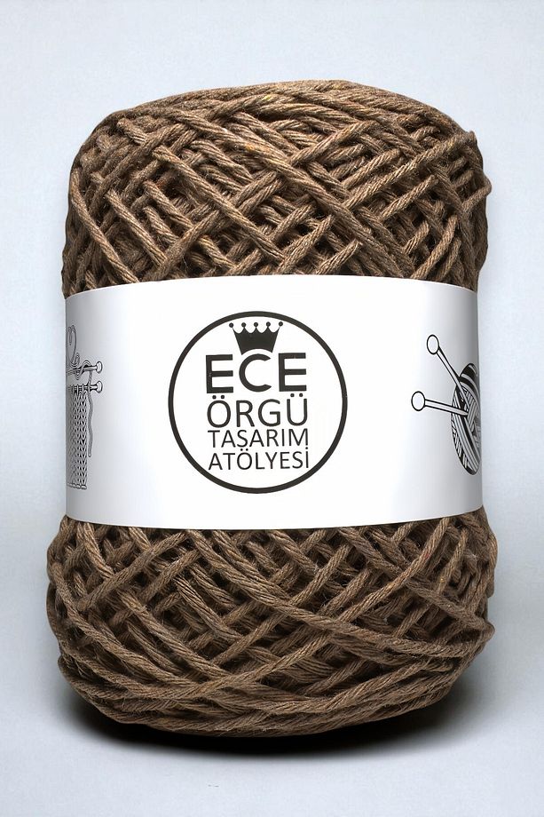 Toprak rengi, %100 koton , bükümlü el örgü ipi (200 gr.) - 2