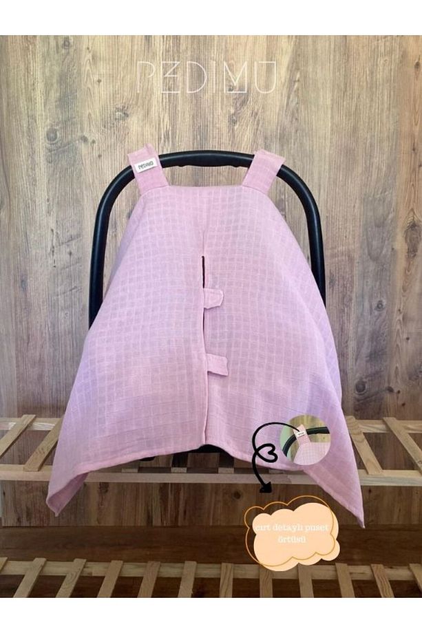 Gül Kurusu Renk Cırtlı Müslin Puset Örtüsü %100 Cotton - 2