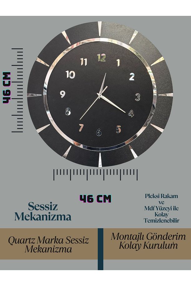Dekoratif Ahşap Duvar Saati Lüks Duvar Dekoru Sessiz Mekanizma Modern Saat Ahşap Saat Wall Clock - 5
