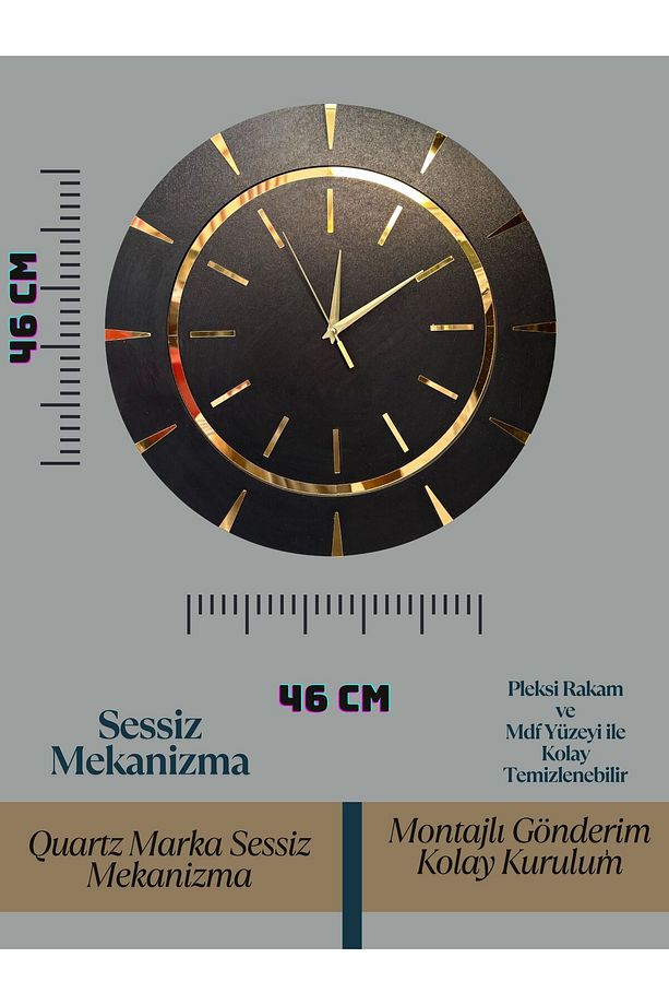 Dekoratif Ahşap Duvar Saati Lüks Duvar Dekoru Sessiz Mekanizma Modern Saat Ahşap Saat Wall Clock - 3