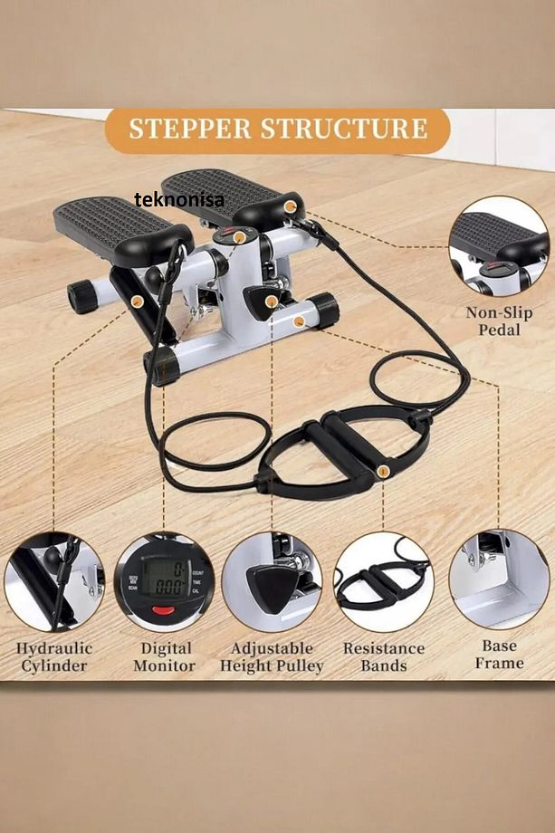 Mini Stepper Egzersiz Aleti Amortisörlü Çift Direnç Kayışlı Multi Stepper, Dijital Göstergeli tns654 - 3