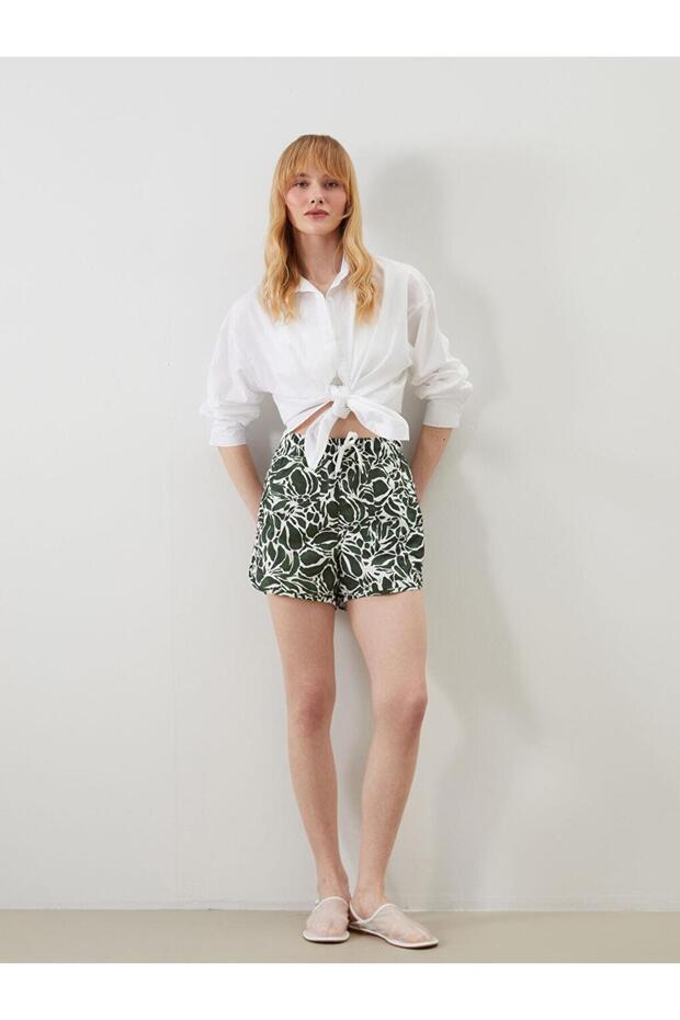 Patterned Women's Swim Shorts with Elastic Waist (S5)