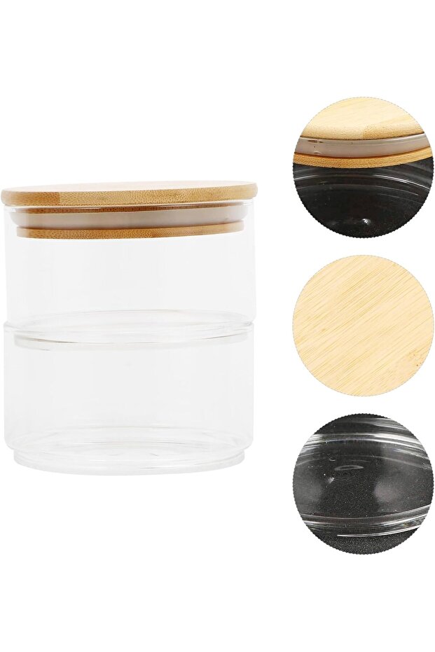 2 Layer Storage Glass Jar with Airtight Bamboo Lid - 400ml (200ml Each) - 5