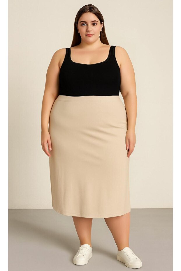 Plus Size Modal Slit Pencil Skirt - 1