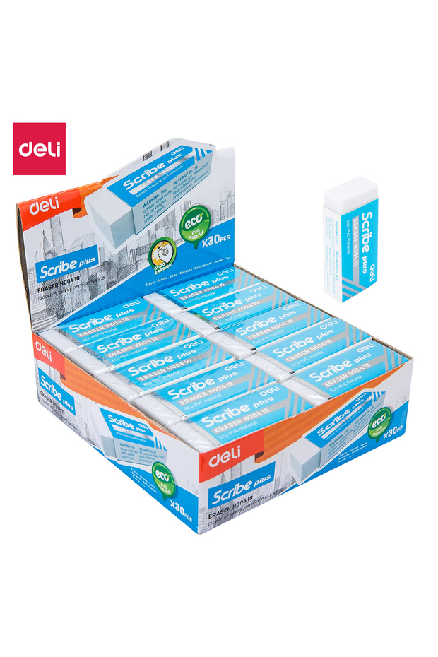 EH00410 Soft PVC-Free Eraser 60×24×12mm 30pcs/box – ideal for clean school & office use