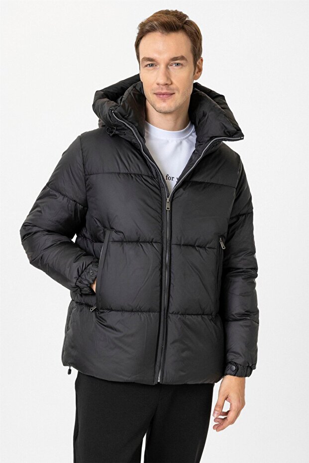 Slim Fit Kapüşonlu Dolum Mont - 1