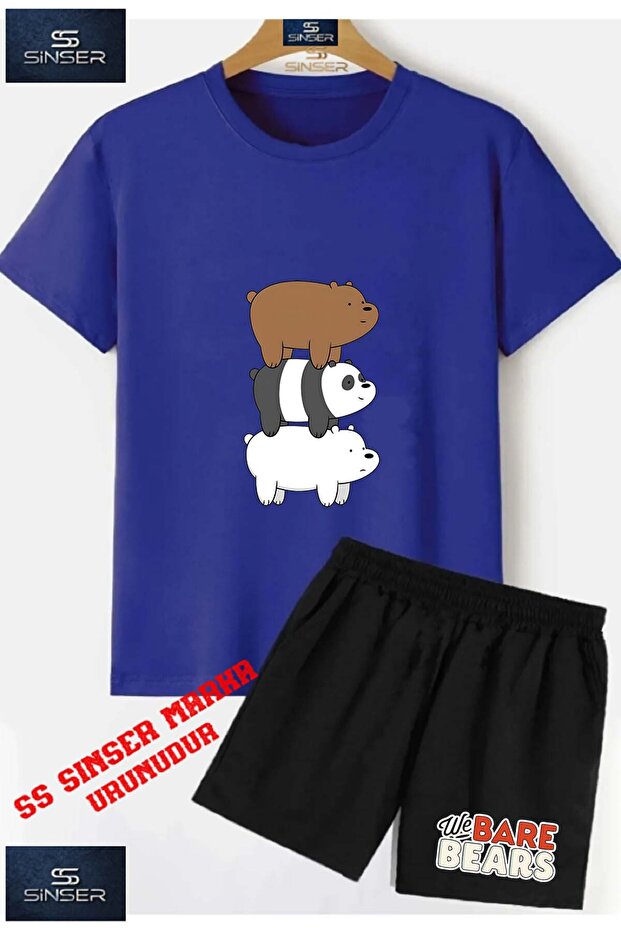 Child Unisex “Pandas 3Pack Back to Back“ Custom Printed Crew Neck T-Shirt - Shorts Set