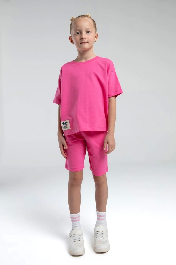 Rolypoly Girl's Crew Neck Pigment Printed Summer Regular Fit Brown Bermuda Set Rp3592-C-V1