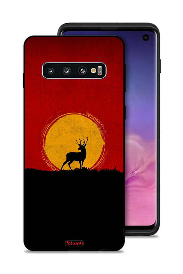 غطاء حماية لهاتف Samsung Galaxy S10 بتصميم غزال وقمر