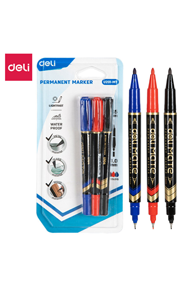 EU201-MT Dual Tip Permanent Marker 0.5/1.0mm ASST. 3pcs/box – ideal for labeling & crafts