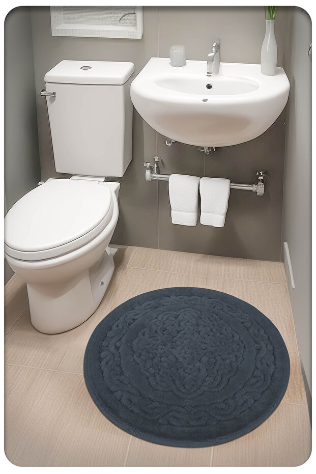 Cotton Woven Water Absorbent Bath Mat, Bathroom Carpet Royal 60X60 cm Anthracite