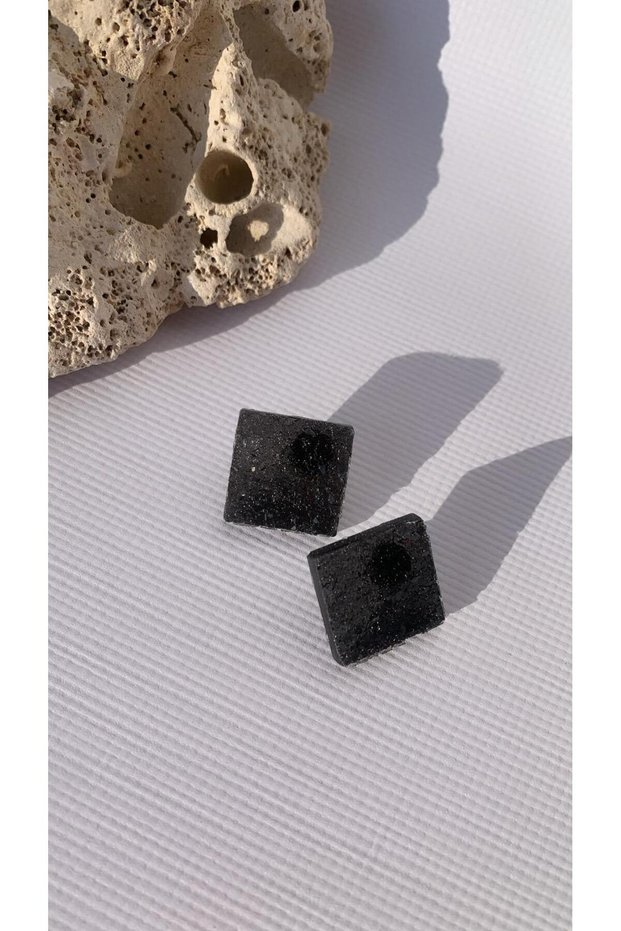 Serrated Smoked Color Large Size Square Shape Gold Accessory Epoxy Earrings Handmade Gift
