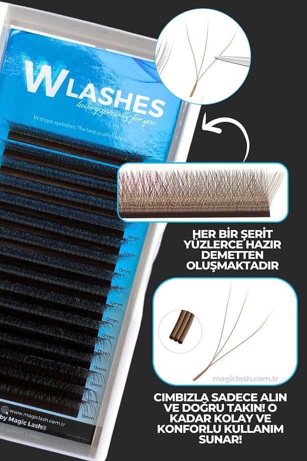 Kahve Renk 3D Volume W Lash 8-15mm Mix İpek Kirpik Kutuda 2560 Adet Demet - 2