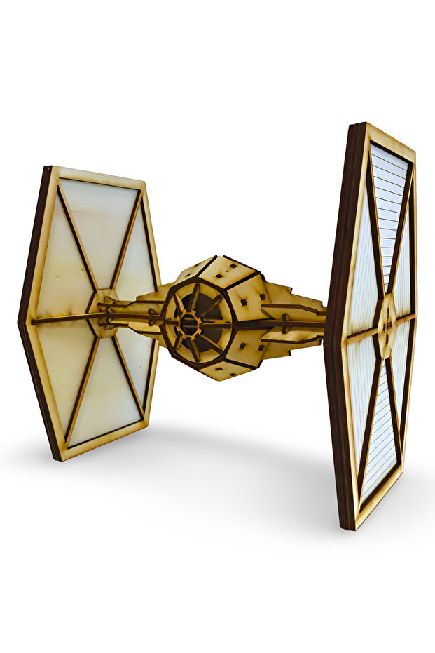 Ahşap TIE Fighter Maketi - 3D Ahşap Kit - Dekoratif Sci-Fi Uzay Aracı Maketi - 2