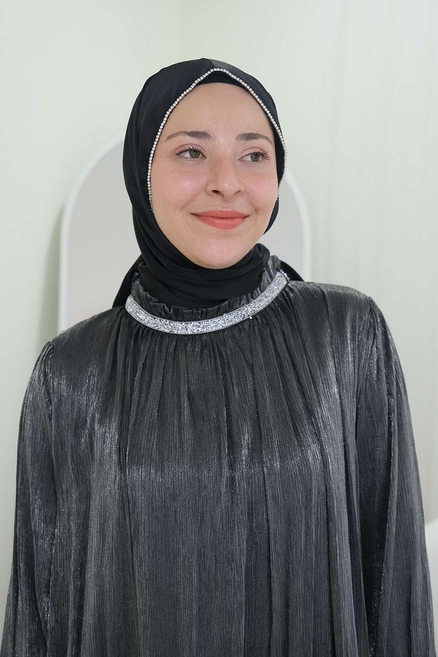 Tesettür Janjan Kumaş Abiye Elbise - 6