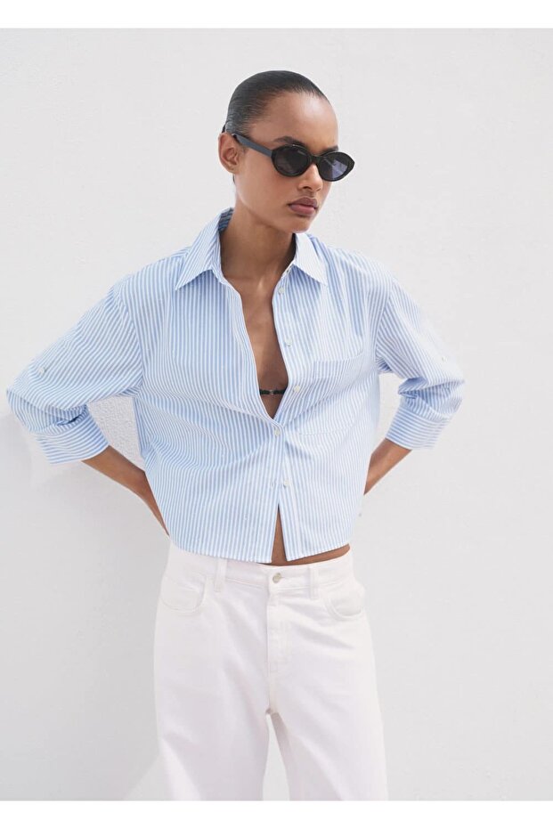 Strass detaylı crop gömlek - 1