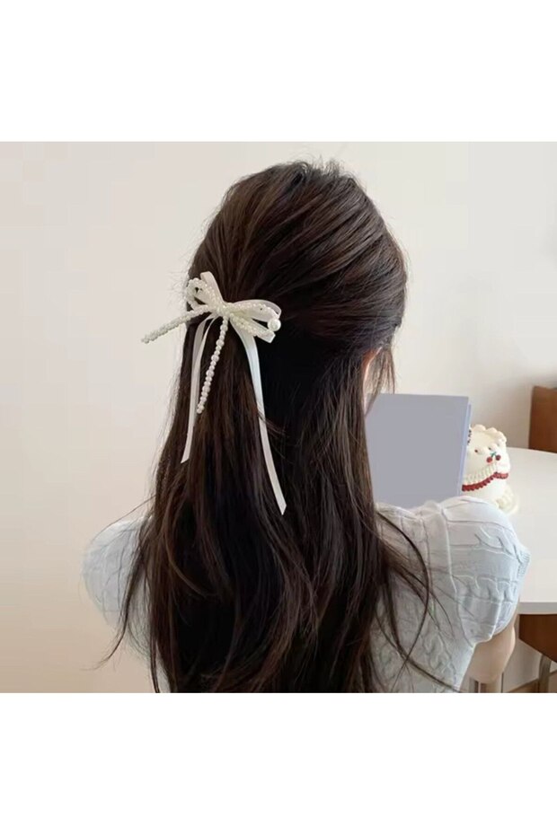 Elegant White Pearl Satin Bowknot Hair Clip Complete Your Elegance