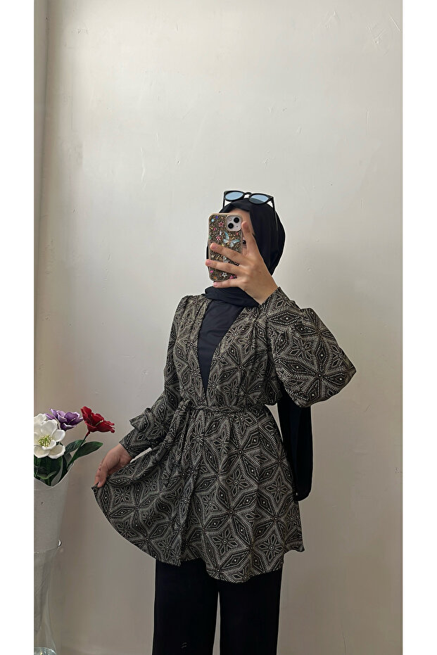 Patterned Kimono Balloon Sleeve - 3