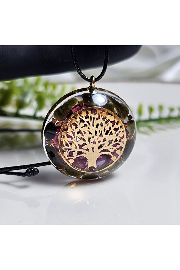 Gold Tree of Life Orgonite Necklace - Obsidian - Garnet (Hand Made Design Products)