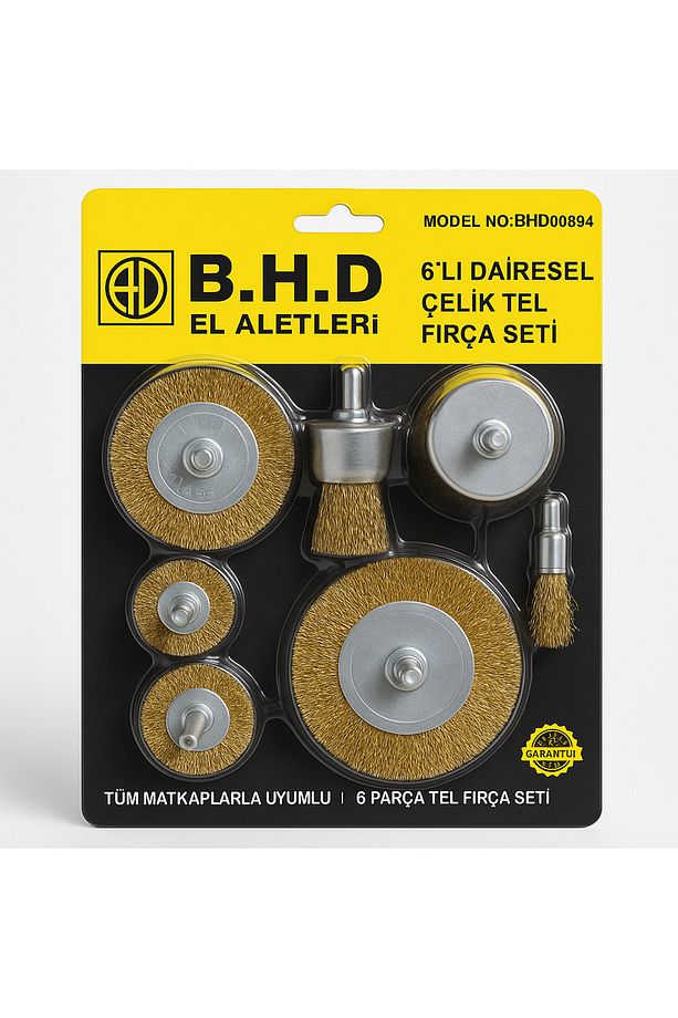 6 Parça Dairesel Çelik Pimli Tel Fırça Seti Matkaba Takılabilir Tel Fırça Seti - 1