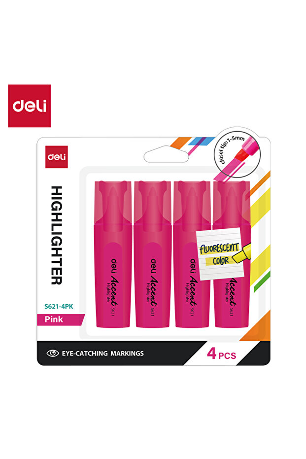 ES621-4PK Highlighter Set 4pcs Pink – Ideal for Notes, Study, and Planning
