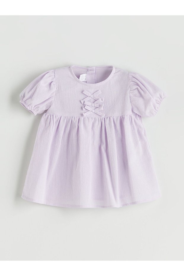 Nevavm Ribbon Detailed Cotton Baby Girl Dress with a Difference in Color