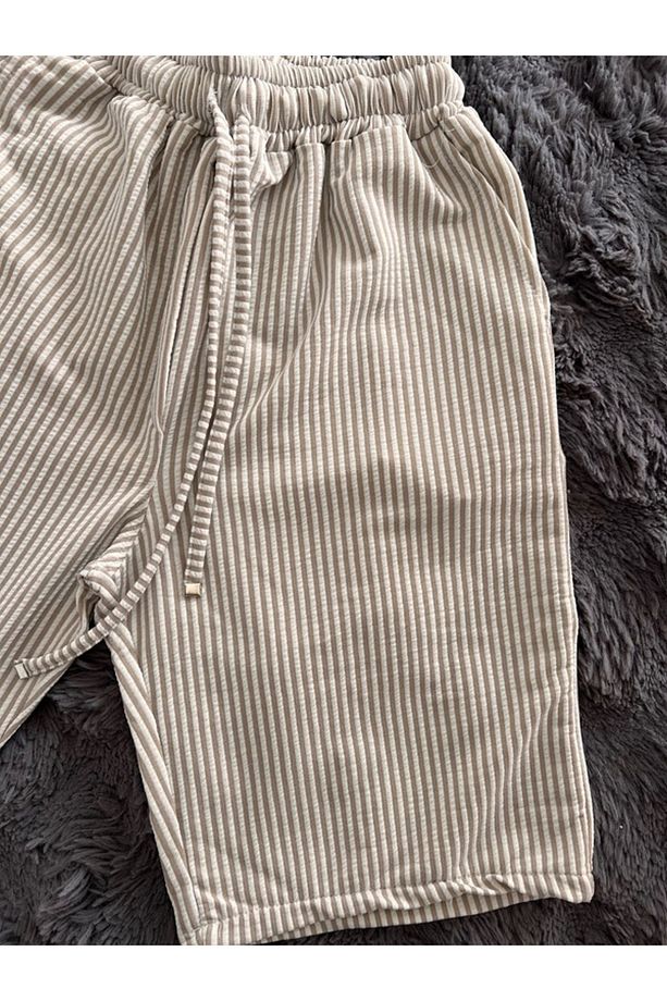 Unisex Su Yolu Önden Bağcıklı Arka Cep Detaylı Bermuda Şort - 2