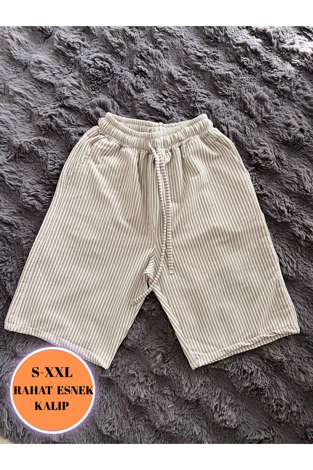 Unisex Su Yolu Önden Bağcıklı Arka Cep Detaylı Bermuda Şort - 1