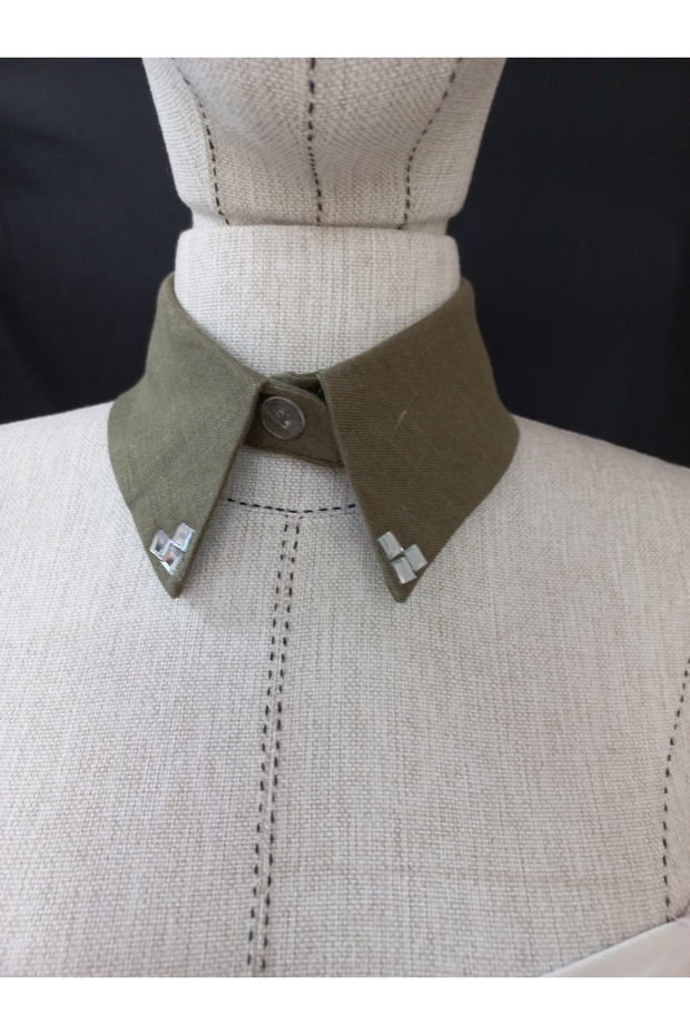 Bezia Stone Detailed Removable Linen Collar Khaki