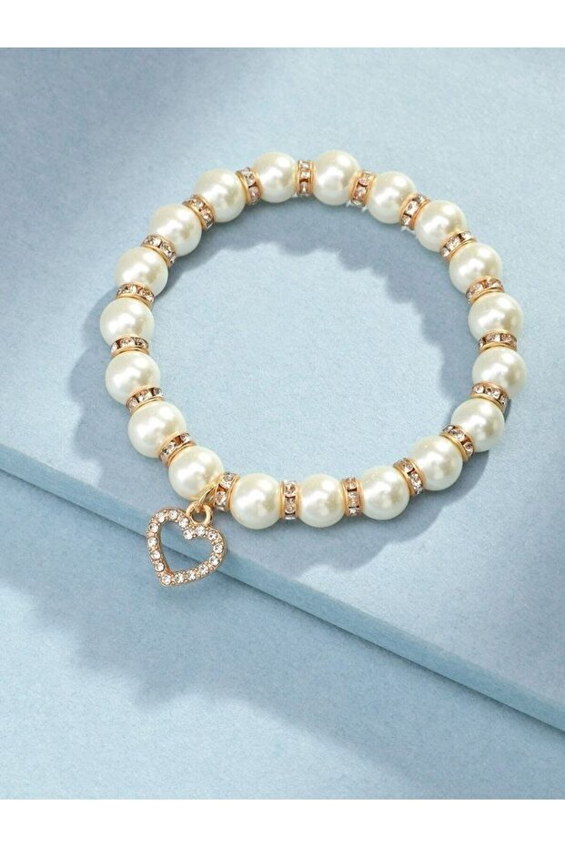 Romantic Touch: Stone Pearl Heart Model Women's Bracelet