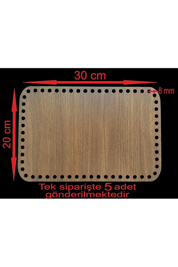 ASUDE HEDİYELİK Ahşap Ceviz 30x20 Cm 5 Ad Bambu Tepsi Örgü Plakası Supla Delikli Altlık Tığ Taban Işi Sepet Taban