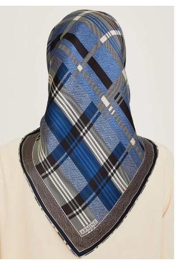 İpek Eşarp 2025 Kış - 9223-33 Lacivert Krem Twill - 4