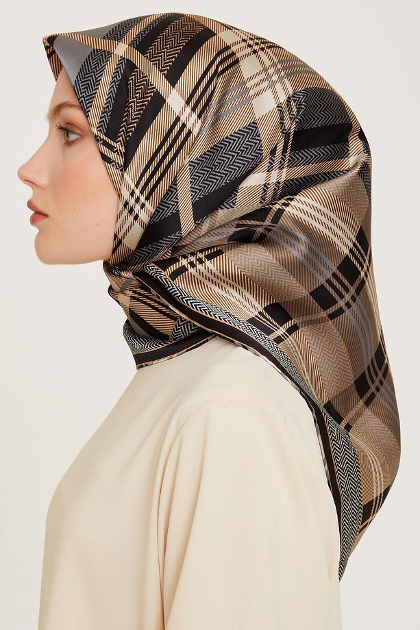 İpek Eşarp 2025 Kış - 9223-02 Siyah Kahve Twill - 4