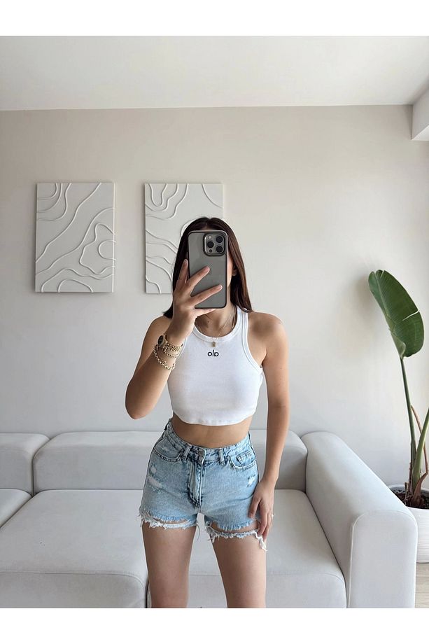 Lazer Kesim Denim Şort - AÇIK MAVİ - 3