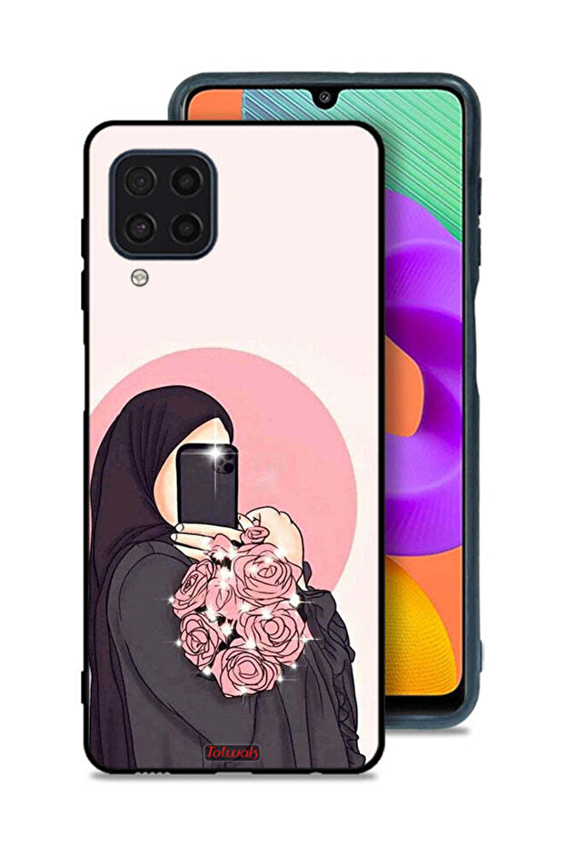 غطاء حماية لهاتف Samsung Galaxy M22 مع فن التقاط صور سيلفي أثناء حمل الزهور