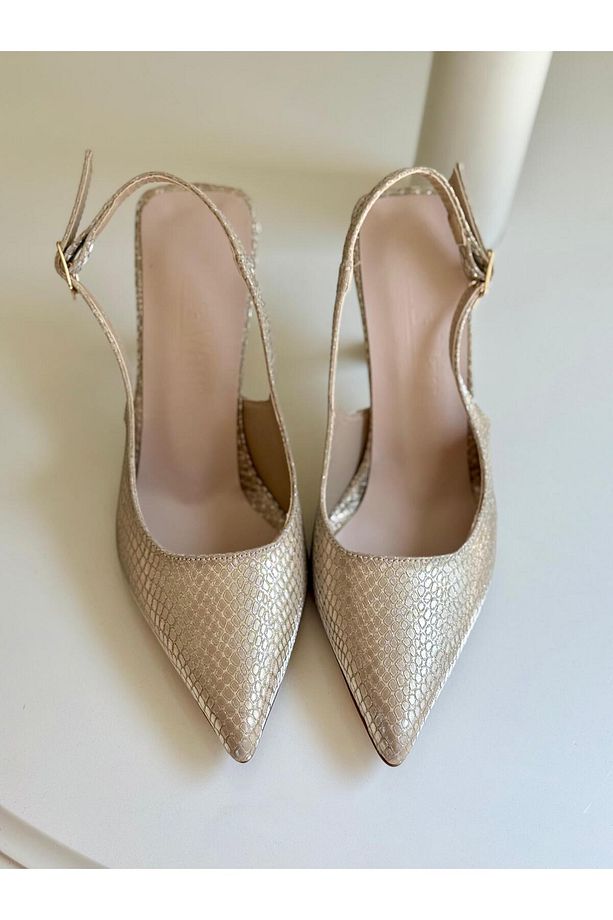 Gold Yılan Desenli Parlak Deri Kadın Topuklu Stiletto - 3