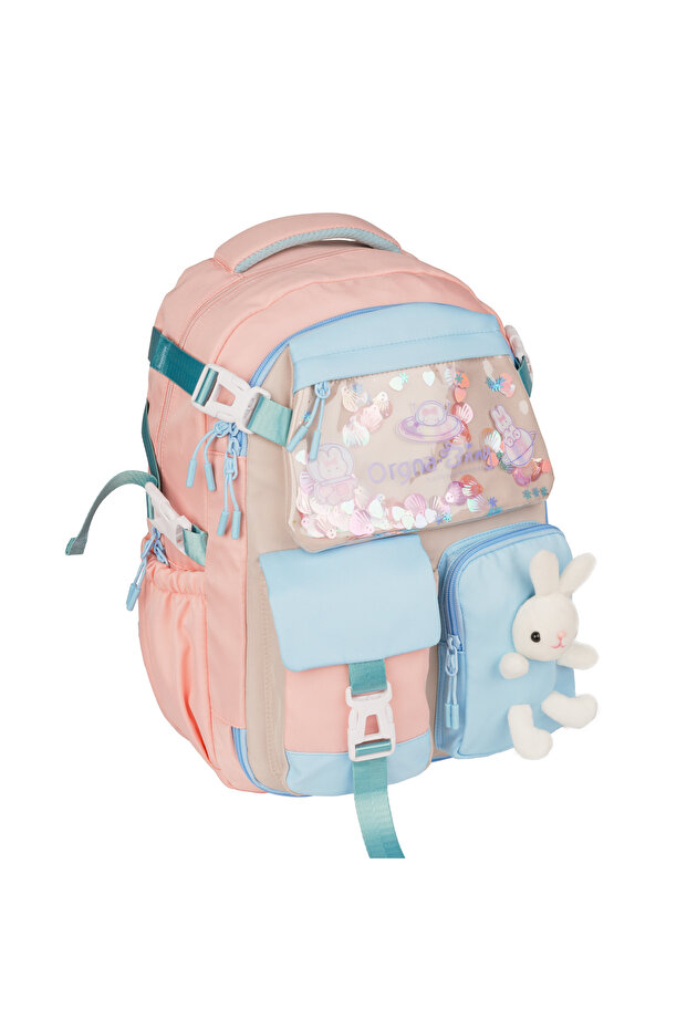 Girls' Kawaii Korean Style Pink Primary and Secondary School Bag with Rabbit Figure
