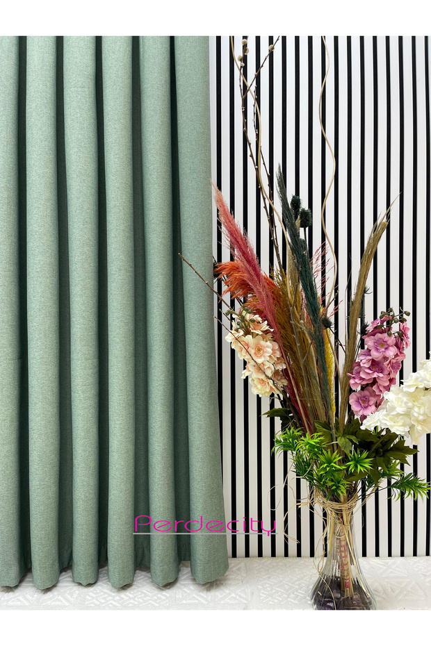 Atina Green Heavy Weight Background Curtain 1X3 Tight Pile [Single Wing] Ironing Is Not Asked Suitable for Any Room