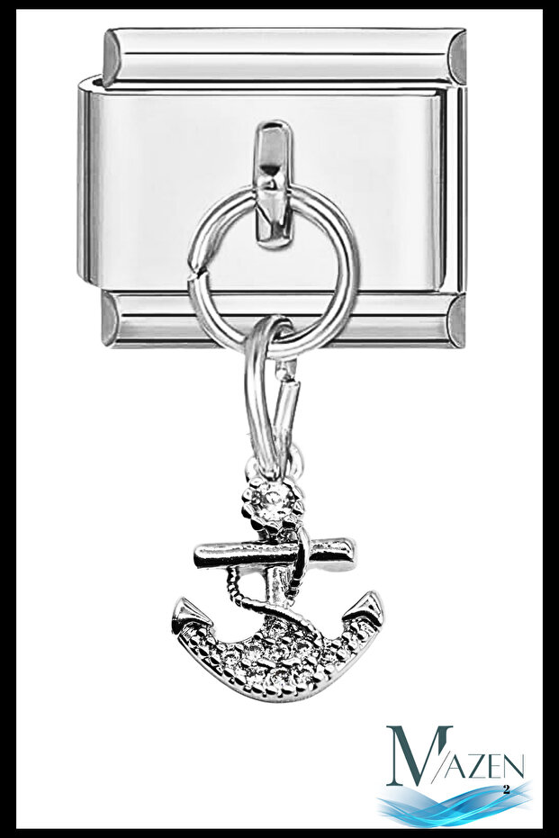 Zircon Stone Anchor Pendant Charm | Italian Bracelet Compatible | Shiny Detailed Accessory