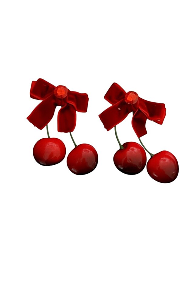 Decorative Artificial Cherry Ornament - Red Ribbon (Set of 2)
