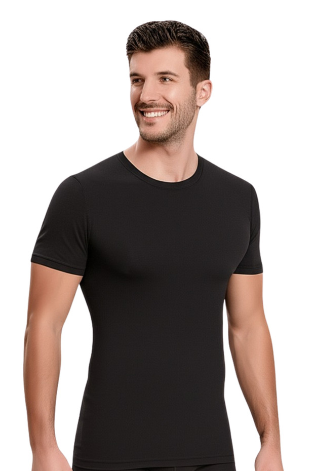 Men's Black Single Jersey Crew Neck Casual T-Shirt Vr.İl.01.10.05.005.Y01