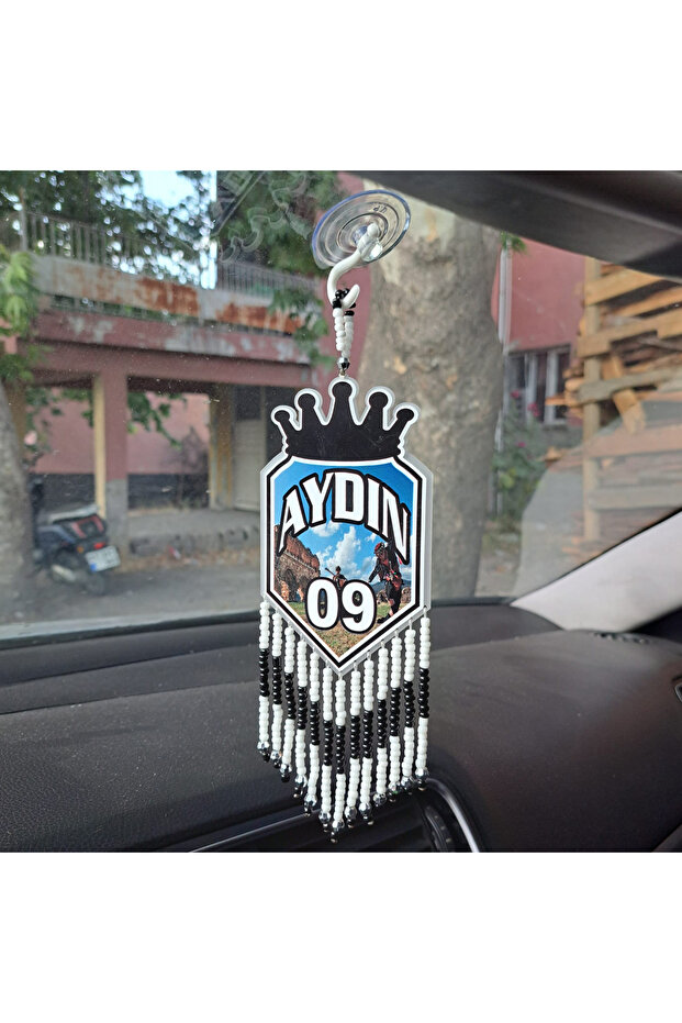Auto Mirror Ornament Handmade Beaded Plexiglass Aydın 09. Visually Available on the Front and Back Face.