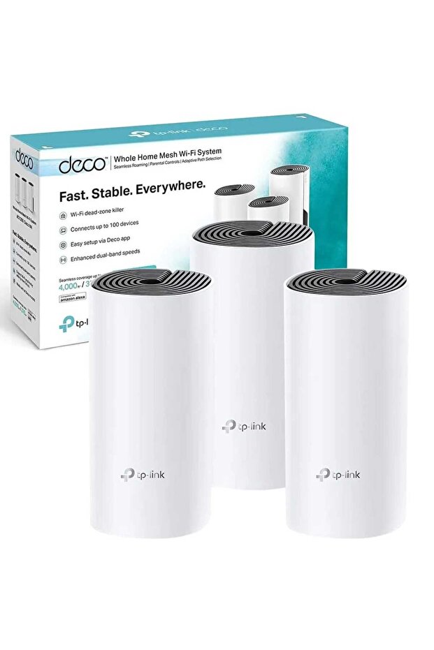 نظام Deco E4 ثنائي النطاق AC1200 لشبكة Wi-Fi المنزلية الكاملة مع منفذ Gigabit، وتغطية 4000 قدم مربع