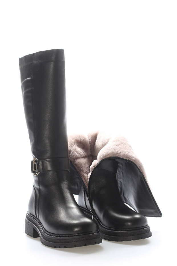 Tugerdi Black Fur Inside Genuine Leather Zippered Thermo Sole Quality Women's Boots Tg0925711261104