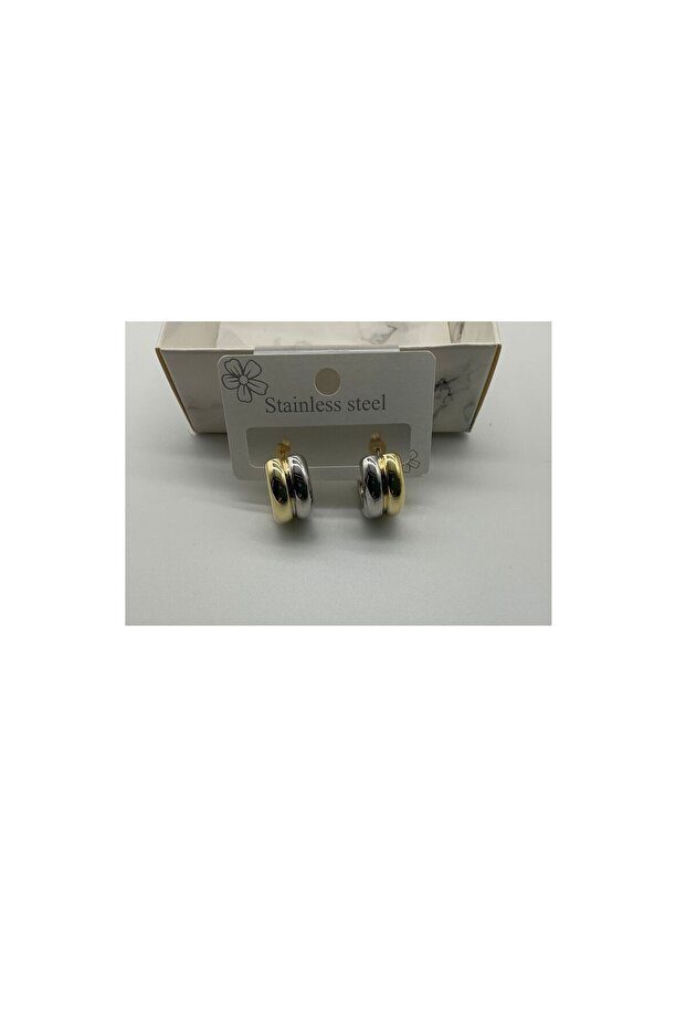 Metallic and Gold Half Moon Hoob Earrings