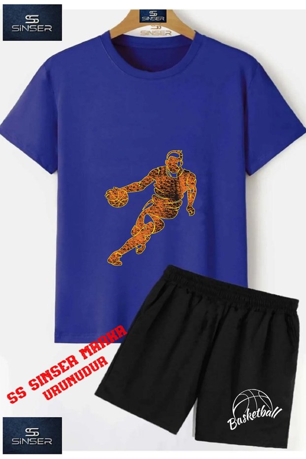 Kids Unisex “Basketball Player Flamed“ Custom Printed Crew Neck T-Shirt - Shorts Set
