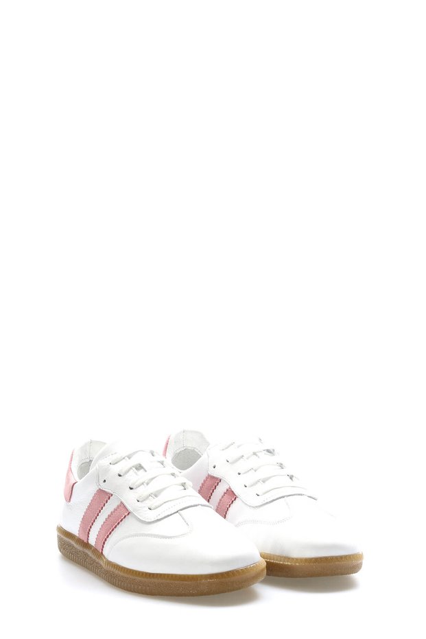 Tugerdi White Fuji Inside and Outside Genuine Leather Lace-Up Light Sole Casual Women's Shoes Tg0918226127