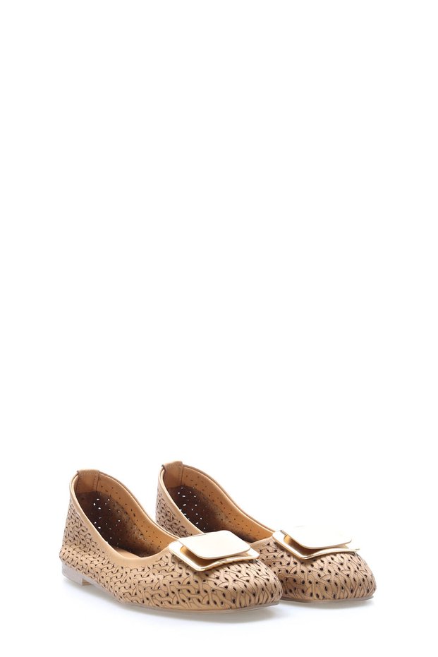 Tugerdi Tan Genuine Leather Buckle Light Sole Quality Women's Ballerina Shoes Tg092102610412